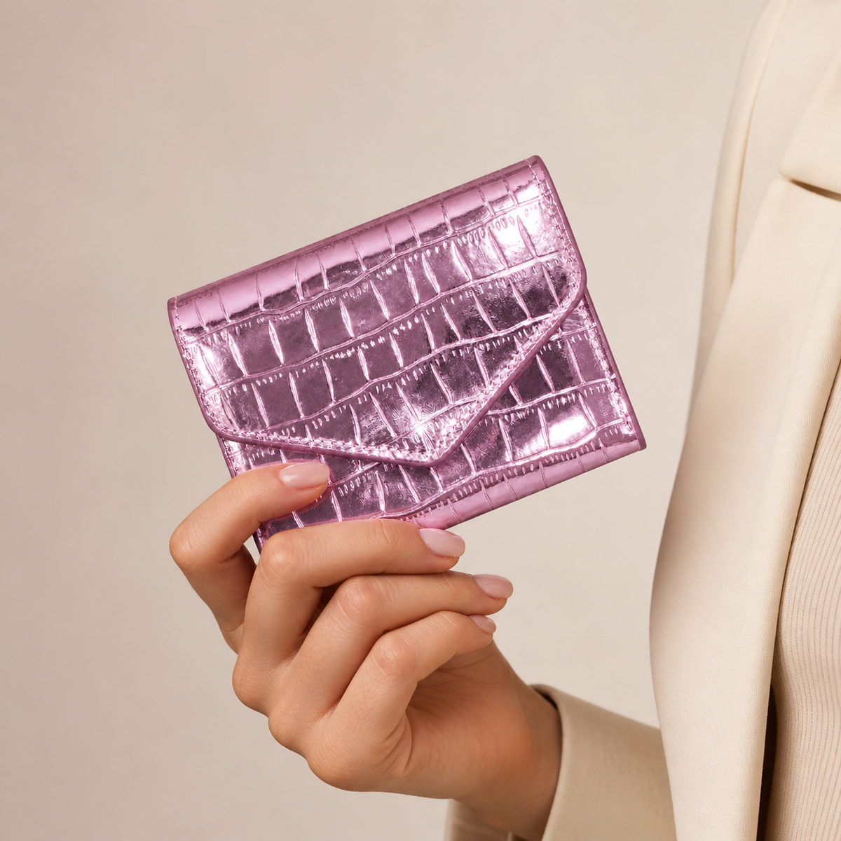 محفظة جلد لامع بنقشة كروكو –Croc-Effect Glossy Wallet
