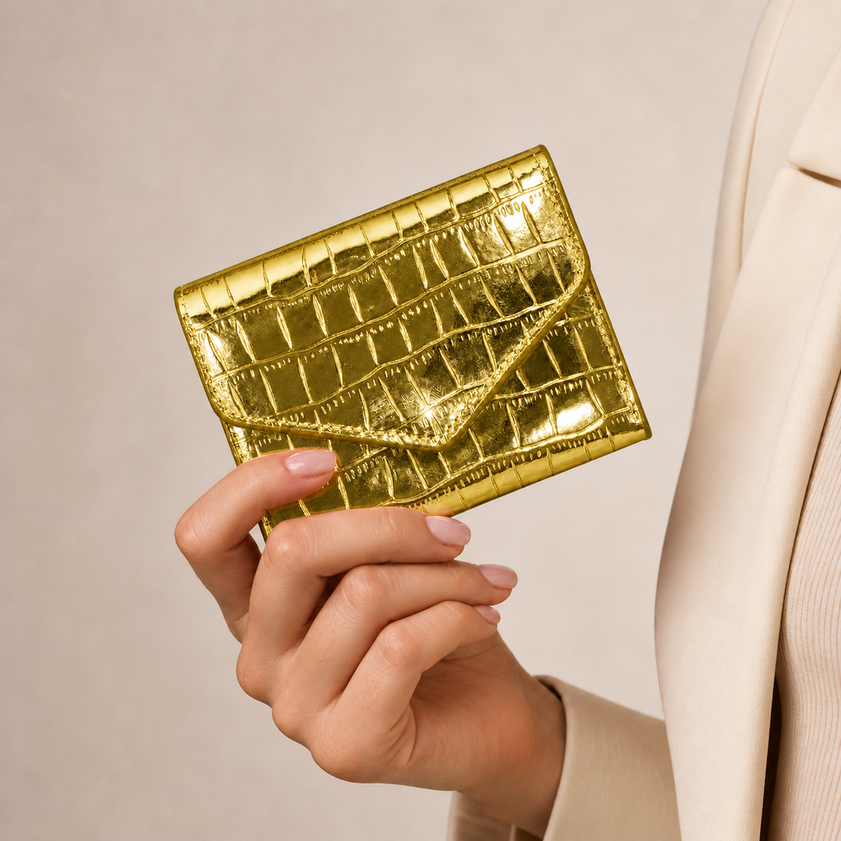 محفظة جلد لامع بنقشة كروكو –Croc-Effect Glossy Wallet