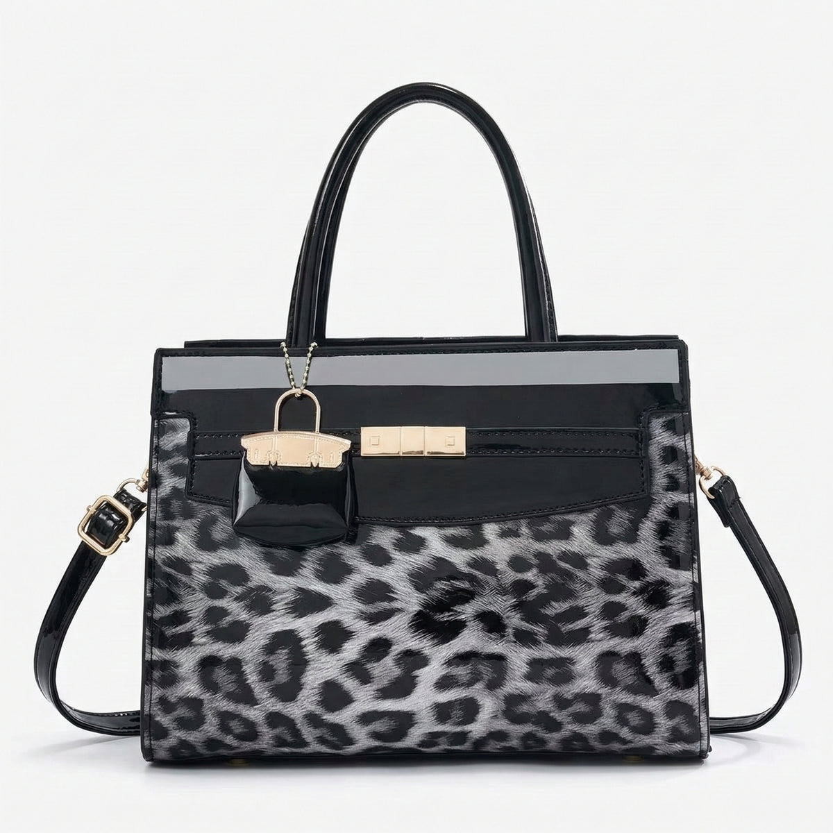 Luxury Leopard Handbag – شنطة جلد لامع لإطلالة راقية وعصرية