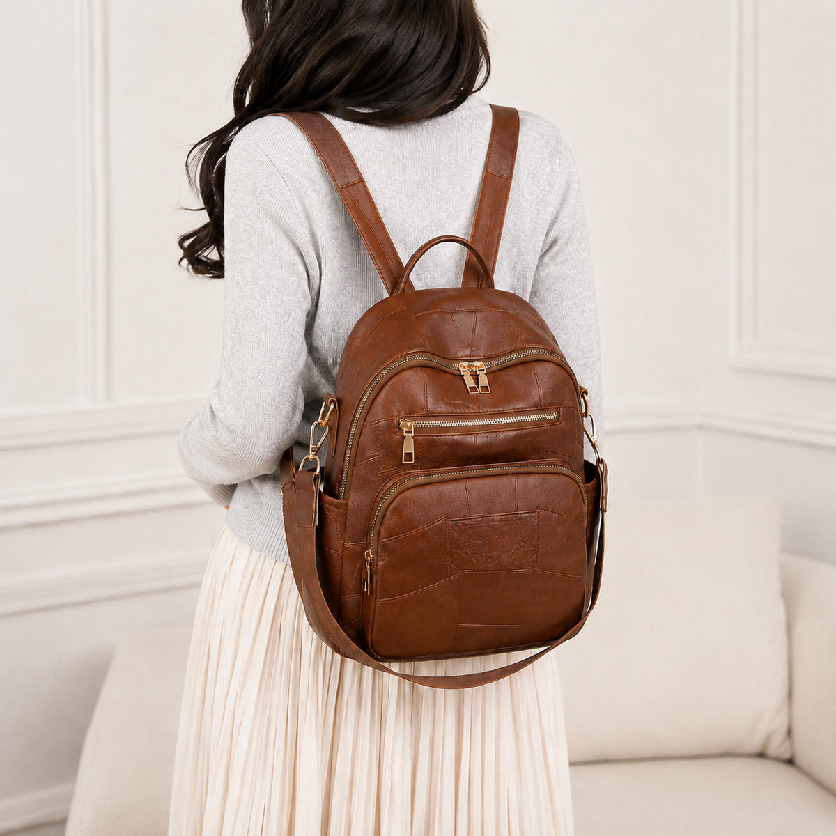 Artistic Textured Leather Backpack