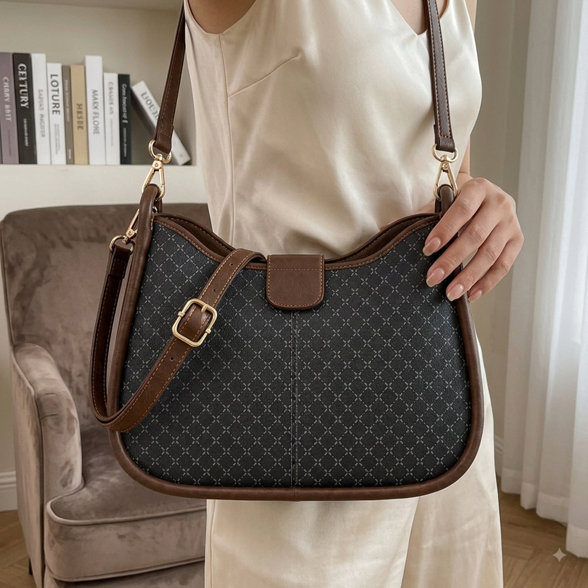 شنطة مستوردة بتصميم عصري ونقشة مميزة – Imported Printed Shoulder Bag