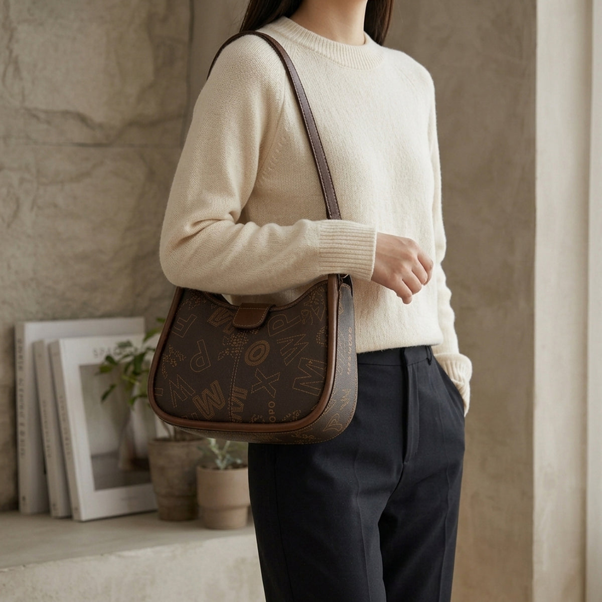 شنطة مستوردة بتصميم عصري ونقشة مميزة – Imported Printed Shoulder Bag