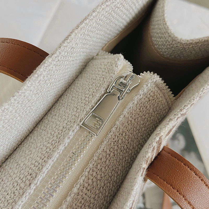 شنطة كتف كتان وجلد بجودة عالية  – Top Seller Bag ✨